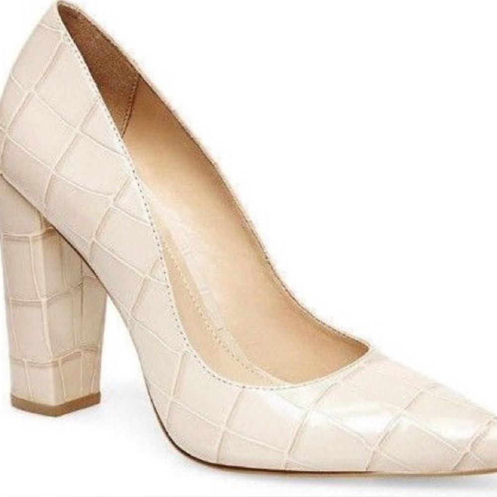 Brian Atwood nude leather croc Odessa platform high heel pumps - size 9 NWT